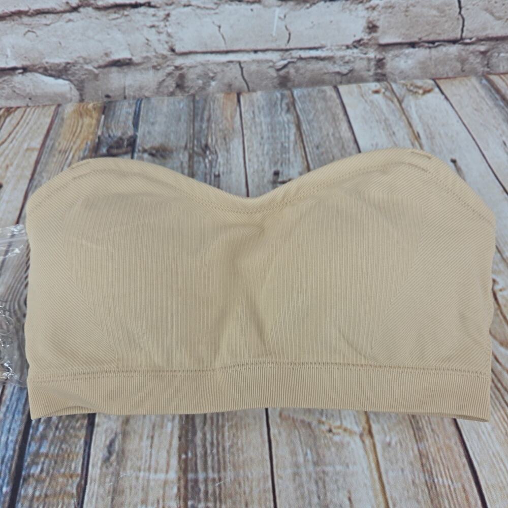 Strapless Bra Size Large Tan Rubber Stop Straps Padded Wireless